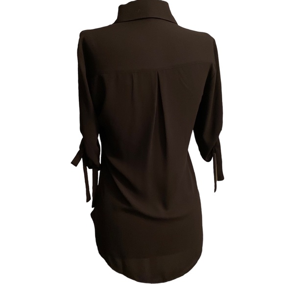 Express XXS Portofino Top black sheer button down 3/4 sleeves - Picture 2 of 8